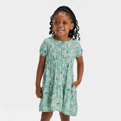 Toddler Girls' Floral Long Sleeve Dress - Cat & Jack™ Teal Green 2t : Target Floral Long Sleeve Dress, Girls Floral Dress, Spotted Dress, Long Sleeve Print Dress, Sport Dress, Long Sleeve Floral Dress, Floral Short, Toddler Girl Outfits, Short Sleeve Dress