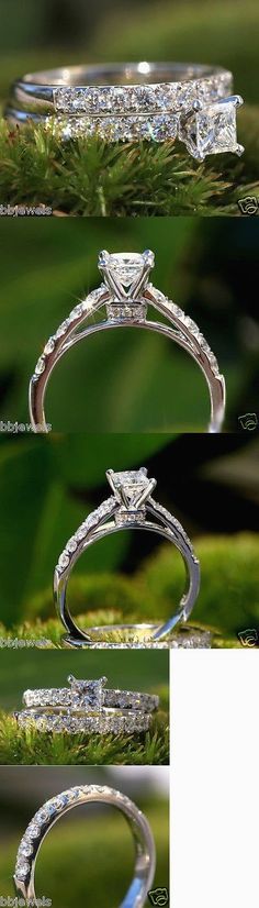 three different views of a diamond ring on top of some green grass with the bottom showing