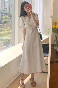 Korean Dresses Aesthetic, Korean Dress Outfit Casual, Korean Dress Outfit, Korean Dress Casual, Ceo Girl, Korean Girl Dress, Stitch Dresses, Shirt Dresses For Women, Cute Korean Fashion