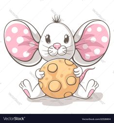 a cartoon bunny holding a cookie with polka dots on it's ears and eyes