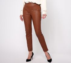 You're all set for the season when you treat yourself to these faux-leather pants. The pull-on style and slim leg design effortlessly provide your best look yet. From Susan Graver. Susan Graver, Faux Leather Pants, Faux Leather Leggings, Leather Pulls, Slim Leg, Ankle Pants, Pull On Pants, Leather Leggings, Slim Legs