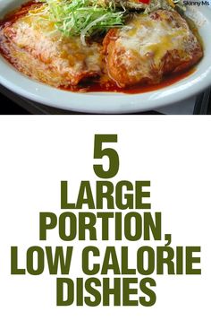 five large portions of low calorie dishes with text overlay that reads 5 large portion, low calorie dishes