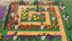 an animal crossing game with flowers and butterflies in the garden, as well as a butterfly