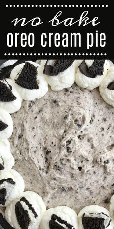 no bake oreo cream pie on a plate with the words, no bake oreo cream pie