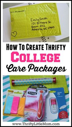 college care packages with the words how to create thrift college care packages on them