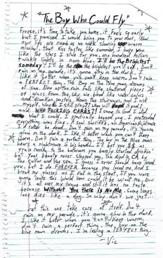 a handwritten letter from the boy who could fly