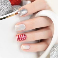 Looking for some festive mani inspiration? Check out this cute and simple nail art using First Class, Paper Route, and Cherry Luxe! Shop these beauties on ILNP.com! Square Nail Art Designs, Simple Nail Art, Nail Designs Pictures, Square Nail Designs, Glamorous Nails, Simple Nail