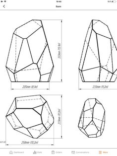 three different shapes and sizes of the diamond, each with one side cut in half