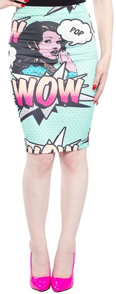 OH MY POP ART SKIRT MINT  Oh my, oh my! What a great way to add a little POP art to your wardrobe! Word Bubbles, Art Skirt, Mint Skirt, Sourpuss Clothing, Nerd Love, Black Liner, Retro Pop, Psychobilly, Rockabilly Fashion