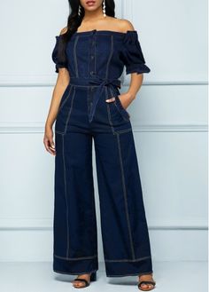 Color:Navy;Size:S;Size:M;Size:L;Size:XL;Size:XXL;Package Contents:1 X Jumpsuit;Occasion:Other;Style:Casual; Long Denim Shorts, Short Sleeve Jumpsuit, Trendy Jumpsuit, Off Shoulder Jumpsuit, Party Dinner, Night Wedding, Jumpsuit Outfit, Short Sleeve Jumpsuits, Blue Jumpsuits