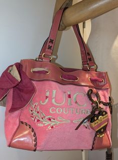 Rare Authentic High-Quality Vintage JUICY COUTURE Baby Pink Velour Day Dreamer Bag, Fashion y2k Hand Bag, Vintage Juicy Bag, Gift for Her Excellent Condition Vintage Brown and Pink Juicy Couture Bag with Charm Excellent condition despite being vintage, as it's been well preserved, no scuffs or tears or any peeling as seen in the photos.  Baby Pink Velour Bag with Large Hearth Charm Please see more Juicy Couture bags here: https://www.etsy.com/uk/shop/TopGiftables?ref=seller-platform-mcnav&sectio Y2k Pink Shoulder Bag, Pink Y2k Rectangular Bag, Y2k Style Pink Rectangular Bag, Y2k Pink Rectangular Bag, Pink Rectangular Y2k Bag, Pink Y2k Bag For Everyday Use, Y2k Style Pink Bag For Everyday Use, Pink Y2k Shoulder Bag For Daily Use, Y2k Style Leather Bag For Daily Use