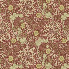 an intricately designed wallpaper with red and green flowers on it's sides