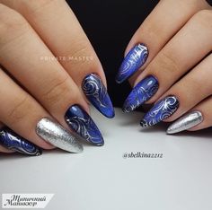 Silver Nails Wedding, Nail Templates, Blue And Silver Nails, Mens Nails, Manicure Nail Designs, Blue Nail Art, Nails Blue, Silver Nails, Elegant Nails