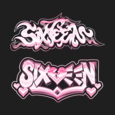 some type of graffiti font on a black background with pink and white letters in the middle