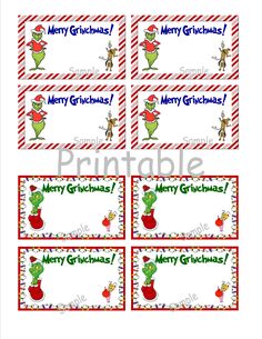 printable christmas gift tags with the words merry grinmas and santa's helper