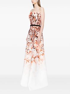 Find SAIID KOBEISY Floral-print Neoprene Gown on Editorialist. orange/black/white neoprene floral print gradient effect bow detailing strapless belted waist concealed rear zip fastening A-line skirt floor-length Neoprene Gown, Saiid Kobeisy, Bow Detail, A Line Skirts, Orange Black, Floor Length, Red Carpet, Bodice, The Dress