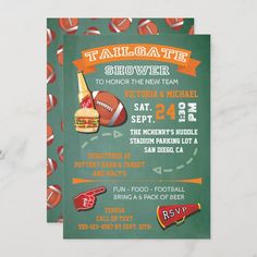 a football themed tailgate shower party card