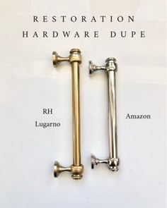 two brass handles are shown with names on them