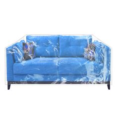 a blue couch with two pillows on it