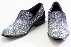 Silver Round Toe Loafers For Party, Silver Loafers With Round Toe For Party, Silver Party Loafers With Round Toe, Party Loafers With Rhinestones And Round Toe, Party Loafers With Rhinestones Slip-on, Rhinestone Slip-on Loafers For Party, Ombre Color, Black And Silver, Loafers Men