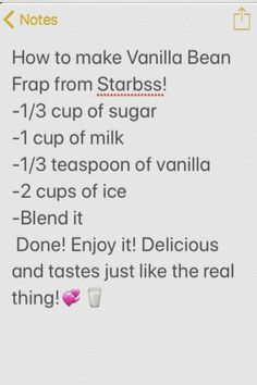 a text message that reads, how to make vanilla bean frap from starbucks cup of sugar