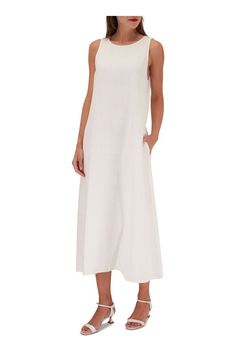 Lafayette 148 New York - Linen White A-Line Maxi Dress Elegant Unlined A-line Linen Dress, Chic Unlined Linen Dress With Straight Neckline, Linen Unlined Midi Dress For Daywear, Chic A-line Linen Dress, White Linen Midi Dress With Straight Neckline, Chic Unlined Linen Daywear Dress, Chic Unlined Linen Dress For Daywear, Summer Workwear Linen Maxi Dress, Daywear Linen Midi Dress With Straight Neckline