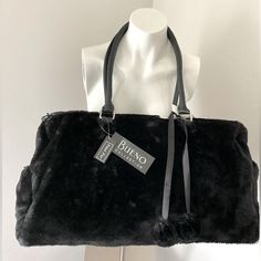 Nwt Bueno Faux Fur Bag ~ Large Chic Winter Satchel For Everyday Use, Black Shoulder Bag For Winter Errands, Winter Black Shoulder Bag For Errands, Chic Winter Bag With Adjustable Strap, Chic Winter Bags With Adjustable Strap, Winter Bags With Detachable Strap For Everyday Use, Black Bags For Winter Errands, Chic Travel Bags For Winter, Winter Black On-the-go Shoulder Bag