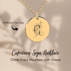 Capricorn Floral Zodiac Sign Necklace Celebrate the unique traits of Capricorn with our Capricorn Floral Zodiac Sign Necklace. This beautifully crafted necklace features the Capricorn zodiac symbol intertwined with a delicate floral design, combining elegance and personality. Made from high-quality materials, such as sterling silver, gold, or rose gold, this piece is perfect for anyone who wants to showcase their zodiac sign in a stylish and sophisticated way. Whether you're treating yourself or gifting it to a Capricorn in your life, this necklace adds a personalized touch to any jewelry collection. The detailed floral design represents the natural beauty and grounded nature of Capricorn, making it more than just a zodiac symbol--it's a reflection of character and style. Wear it daily as Capricorn Zodiac Symbol, Floral Zodiac, Astrology Jewelry, Zodiac Sign Necklace, Capricorn Zodiac, Sign Necklace, Zodiac Necklace, Zodiac Symbols, Zodiac Capricorn