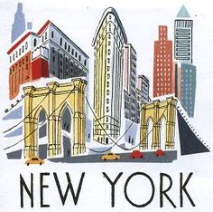 the new york postcard features an image of city buildings