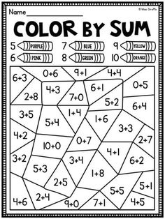 the color by sum worksheet for kids to practice numbers and subtractions