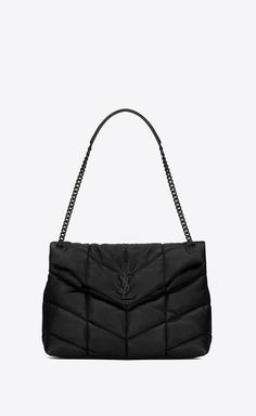 PUFFER Medium CHAIN bag in quilted lambskin | Saint Laurent | YSL.com Sac Yves Saint Laurent, Loulou Puffer, Medium Bag, Chevron Quilt, Monogram Bag, Black Puffer, Black And Brass, Medium Bags