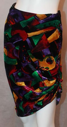 For Sale on 1stDibs - Gianni Versace Couture Vintage Abstract Velvet Skirt w/ Side Ruching - 4 -1990's. This skirt is in excellent condition. It features a unique abstract pattern, Multicolor Silk Party Skirt, Elegant Multicolor Skirt For Evening, Elegant Multicolor Evening Skirt, Metallic Corset, Bohemian Jewels, Couture Skirts, Versace Couture, Velvet Skirt, Dress Inspo