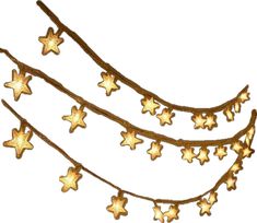 some gold stars are hanging from a string on a white background and there is no image here to provide a caption for