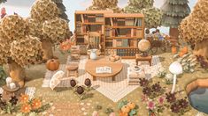 Cottagecore Library, Town Inspiration, Animal Crossing New Horizon, Acnh Inspiration, Cozy Library, Autumn Animals, Library Inspiration