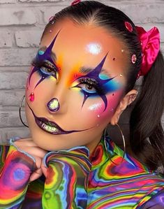 Halloween Makeup For Kids, Clown Face Paint, Cute Clown Makeup, Halloween Makeup Clown, Cute Halloween Makeup, Carnival Makeup