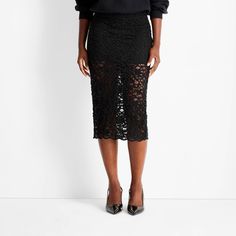 This Lace Midi Skirt from Future Collective™ makes a chic addition to your casual or going-out ensembles. Made from a cotton-nylon blend with recycled polyester lining, this black lace skirt features a mid rise and midi length. The slim fit offers a flattering silhouette, and the side hook and zipper closure provides a snug, stay-put fit. Future Collective™: Inspired by what’s now to inform what’s next. Work Sweaters, Sequin Midi Skirt, Streetwear Fall, Black Lace Skirt, Lace Midi Skirt, Knit Midi Skirt, Satin Midi Skirt, Denim Maxi Skirt, Slip Skirt