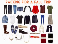 there are many different items that can be found in this travel packing list for a fall trip