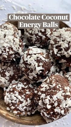 chocolate coconut energy balls in a wooden bowl