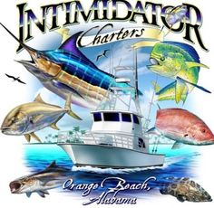 an image of a boat with fish on it and caption that says intimidiator charter