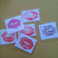 four cards with pink and red lipstick on them