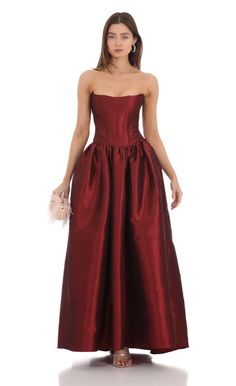 Strapless Corset Gown in Deep Red Deep Red Bridesmaid Dresses, Red Corset Dress, Deep Red Dress, Burgundy Formal Dress, Season Outfits, Corset Gown, Hilarious Pictures, Not Funny, Lucy In The Sky