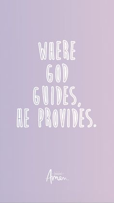 the words where god guides he provides are written in white on a purple background with an omen symbol