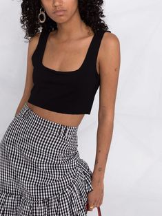 Black Miss Jane sleeveless cropped top from MANURI featuring U-neck, sleeveless and cropped. | MANURI Miss Jane sleeveless cropped top Sleeveless Crop Top, U Neck, Cropped Top, Top Brands, Great Deals, Mini Skirts, Crop Tops, Luxury Fashion, Black