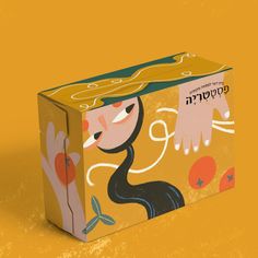 a cardboard box with an image of a woman's hand on the front and side