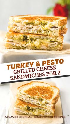 turkey and pesto grilled cheese sandwiches for 2