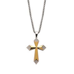 "Honor your faith with this bold and handsome men's stainless steel cross pendant. Honor your faith with this bold and handsome men's stainless steel cross pendant. Pendant size: 30 mm x 42.5 mm Chain length: 24 in. Chain type: wheat Clasp: lobster claw Metal: stainless steel Plating: ion plated Finish: polished Packaging: boxedSTONE DETAILS Stone type: cubic zirconia Shape: round Setting: channel Please note, due to the high value of this item, a signature may be required upon delivery. Size: 2 Father's Day Stainless Steel Cross Necklace, Stainless Steel Cross Pendant, Steel Cross, Cross Pendant Necklace, Cross Pendant, Chain Lengths, Chain Length, Lobster Claw, Jewelry Necklace Pendant