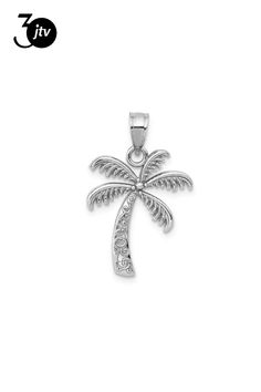 Rhodium over 14k white gold polished and textured palm tree pendant. Measures approximately 7/8"L x 9/16"W and has a 2.5mm bail. Palm Tree Pendant, Tree Pendant, Palm Tree, White Gold, Pendant, Gold, White