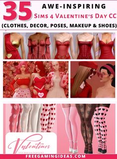 several different types of women's clothes and shoes with the words 35 amazing valentine's day costumes