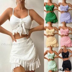 Olivia Mark - Swimwear Set with Skirt and Bottom Cozy Coats, Swimwear Sets, Swim Sets, Summer Beach Wear, White Summer, Style Chic, Womens Swim, Bathing Suits, Ruffles