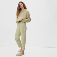 Women’s Utility Barrel Pant - Sage | Everlane Effortless Straight Leg Pants For Fall, Chic Everyday Cropped Leg Pants, Chic Cropped Leg Pants For Everyday, Modern Cropped Pants For Everyday, Modern Cropped Leg Pants For Everyday, Chic Cotton Bottoms By Everlane, Effortless Cotton Bottoms For Fall, Chic Everlane Cotton Bottoms, Everlane Cotton Workwear Pants